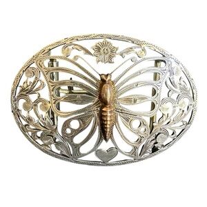 Fleming Butterfly Belt Buckle Sterling Silver Filigree Etched Coastal Cowgirl